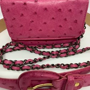 Pink Ostrich small bag/crossbody/wristlet with matching 34” Belt .